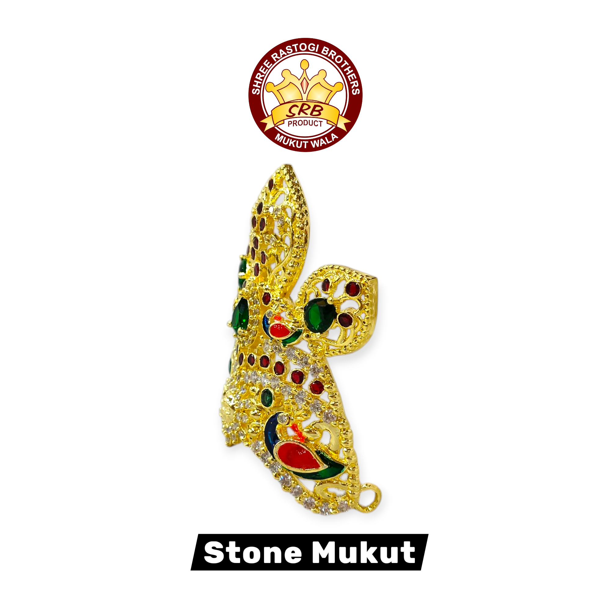 Stone Mukut Metal Mukut With Stone & Golden Polish