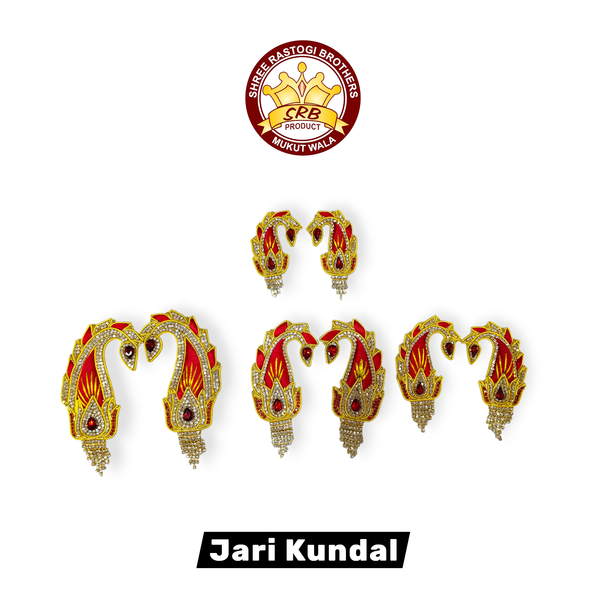 Red Color Jari Kundal, Jari Embroidery Tops For Radha Krishna Shringar