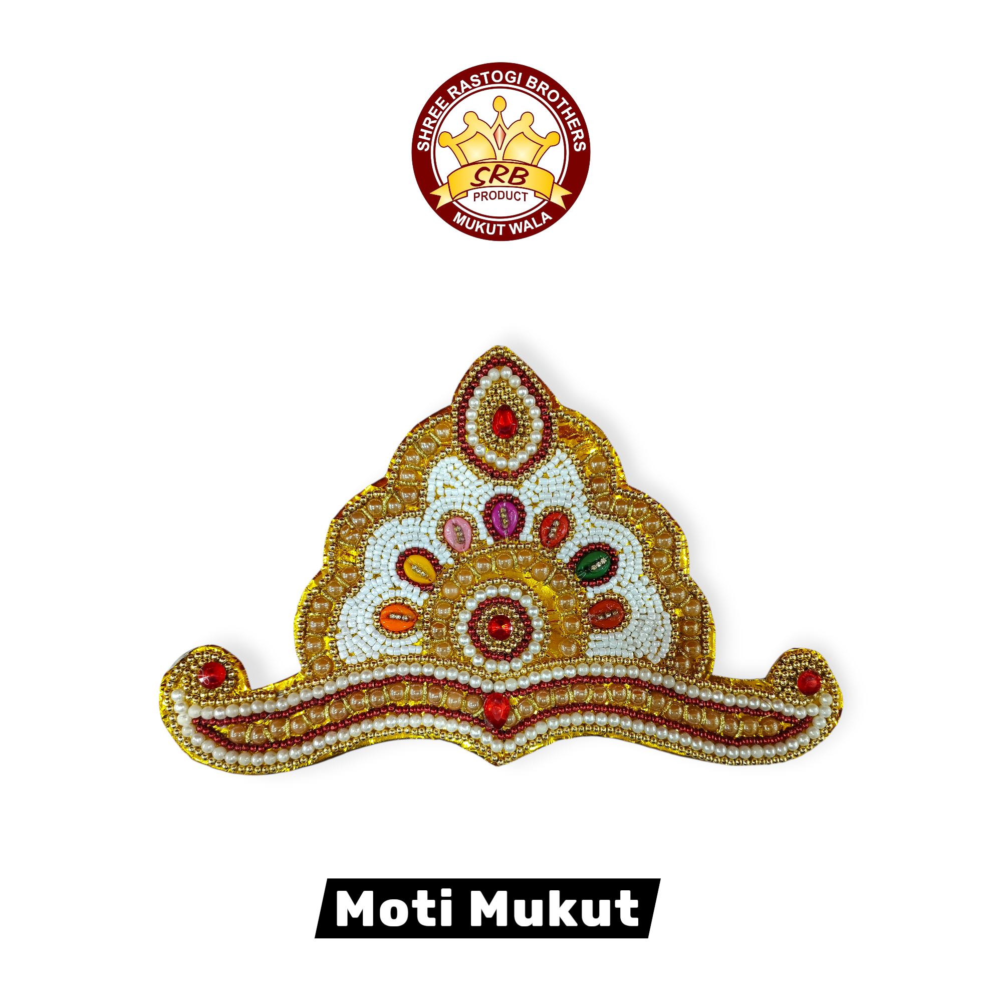 Golden & White Pearl Moti Mukut For All God Idol