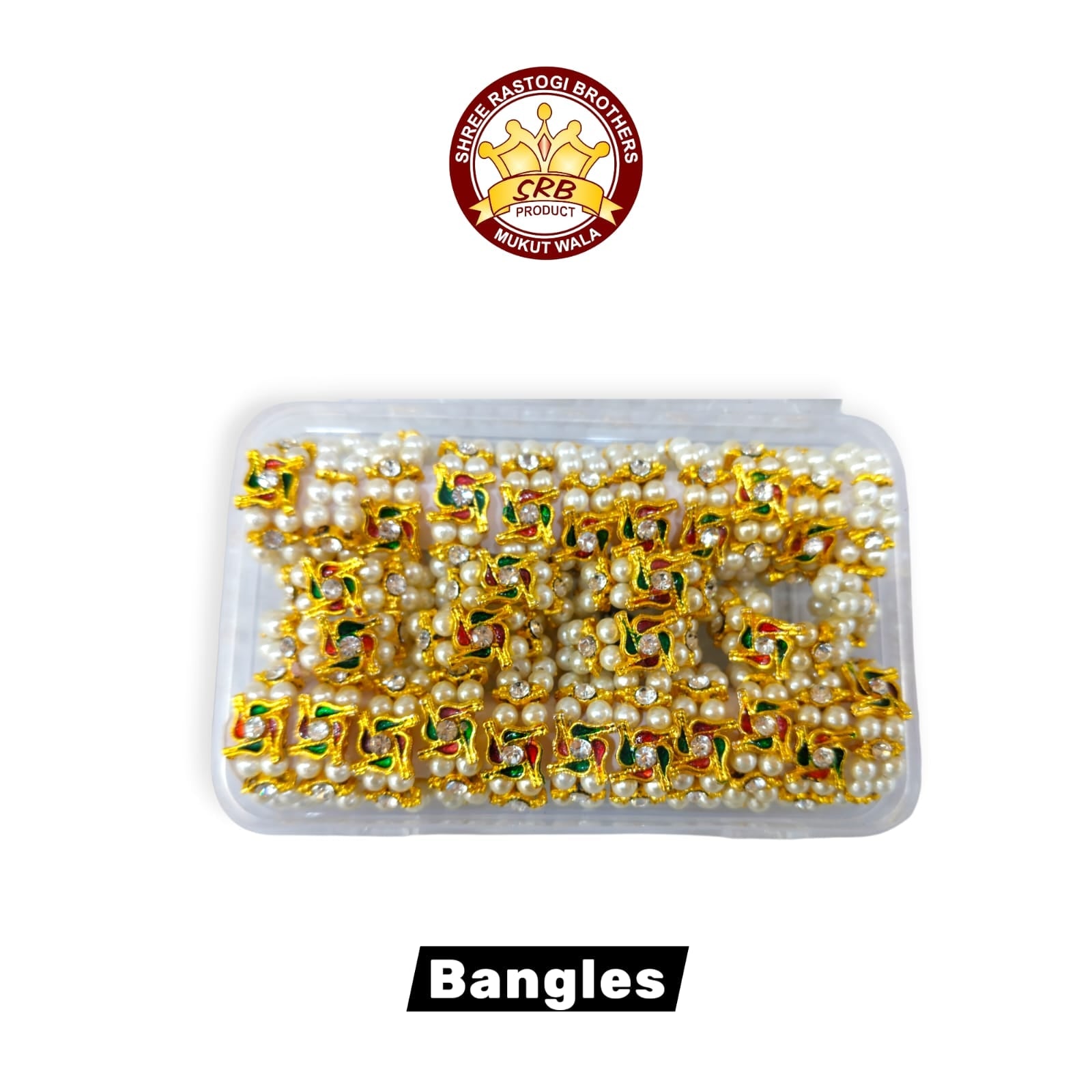 Swastik White Pearl Bangles For Deities (B-4)