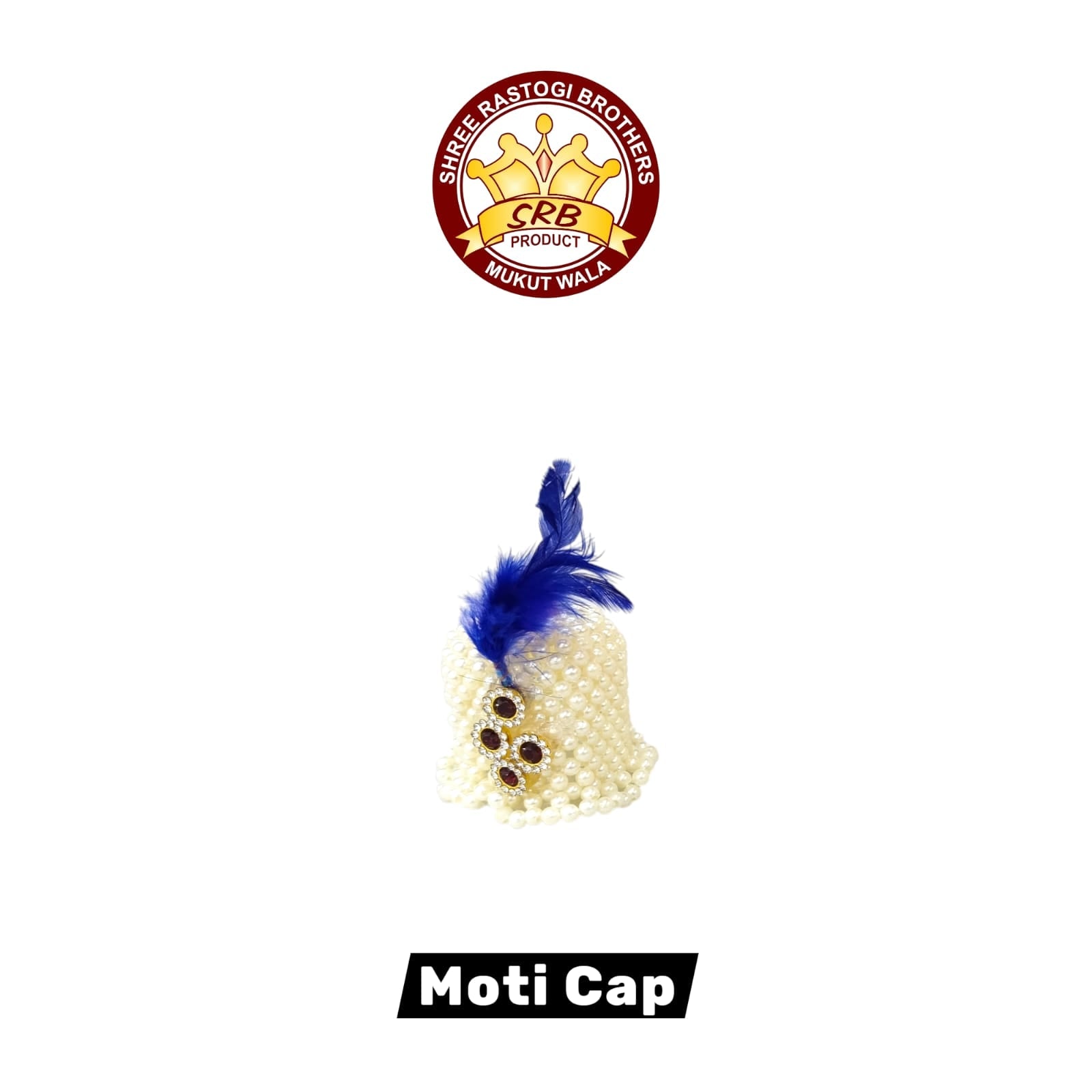 White Moti Cap With Colour Pankh (PC-1)