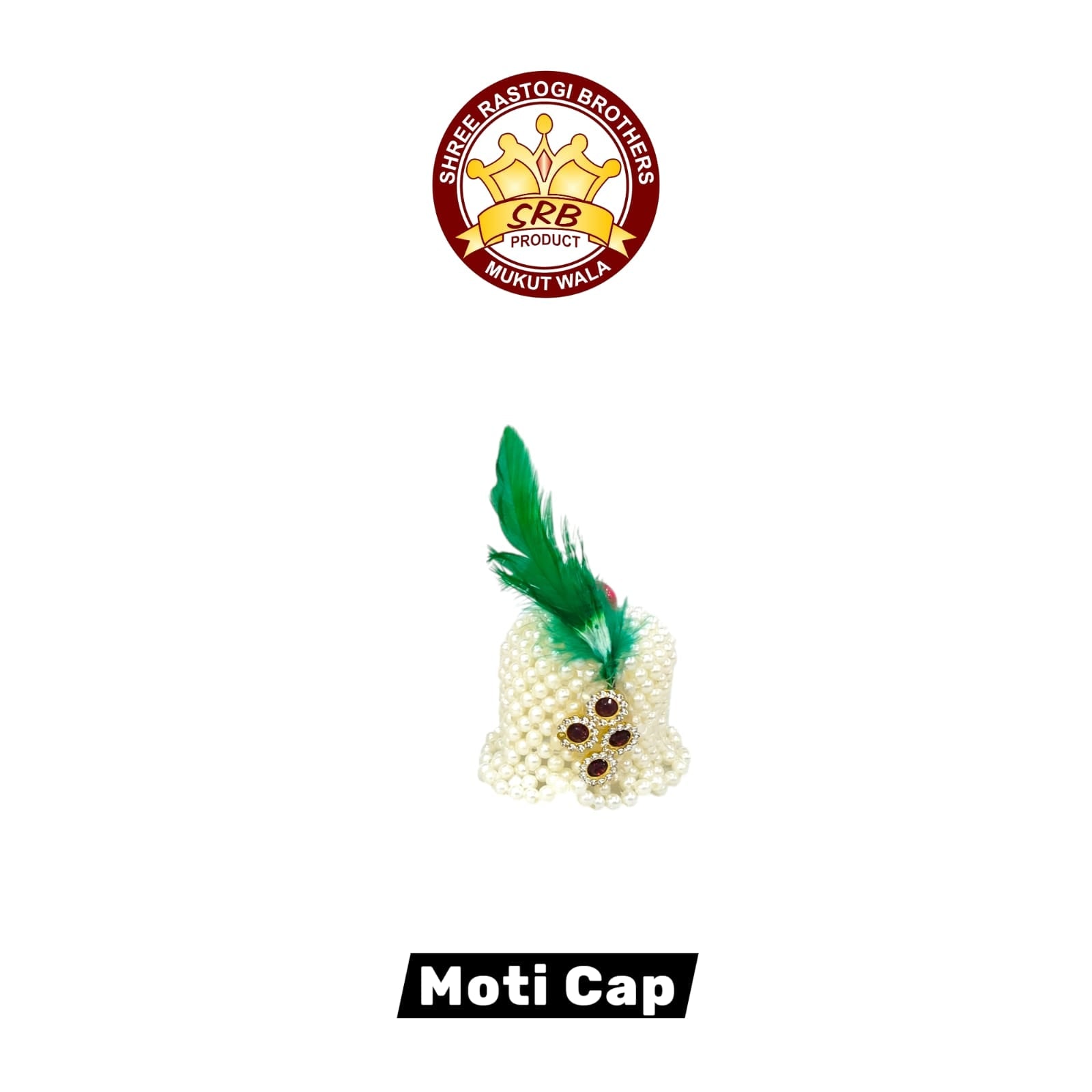 White Moti Cap With Colour Pankh (PC-1)