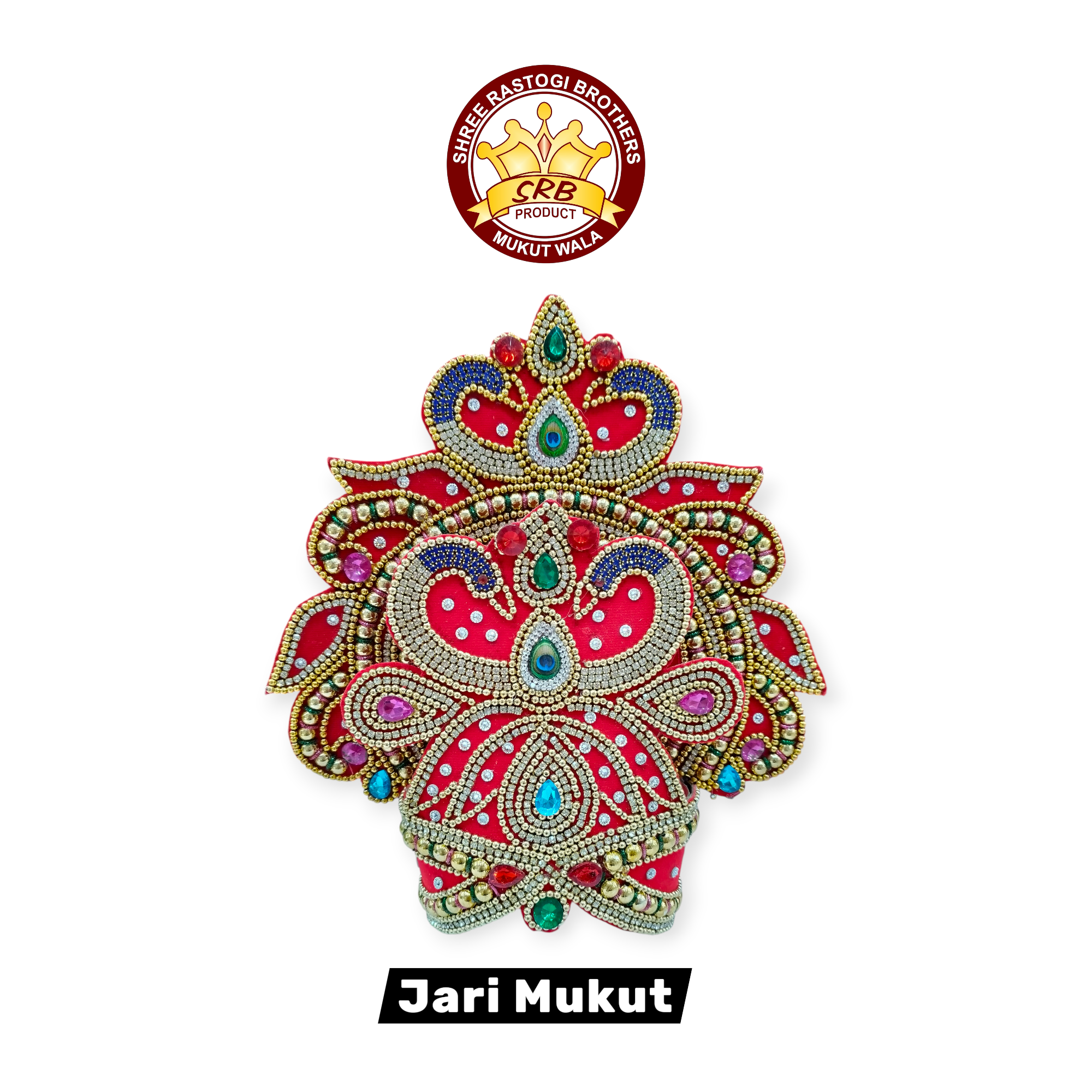 Red Color Moti Mukut For Krishna Idol