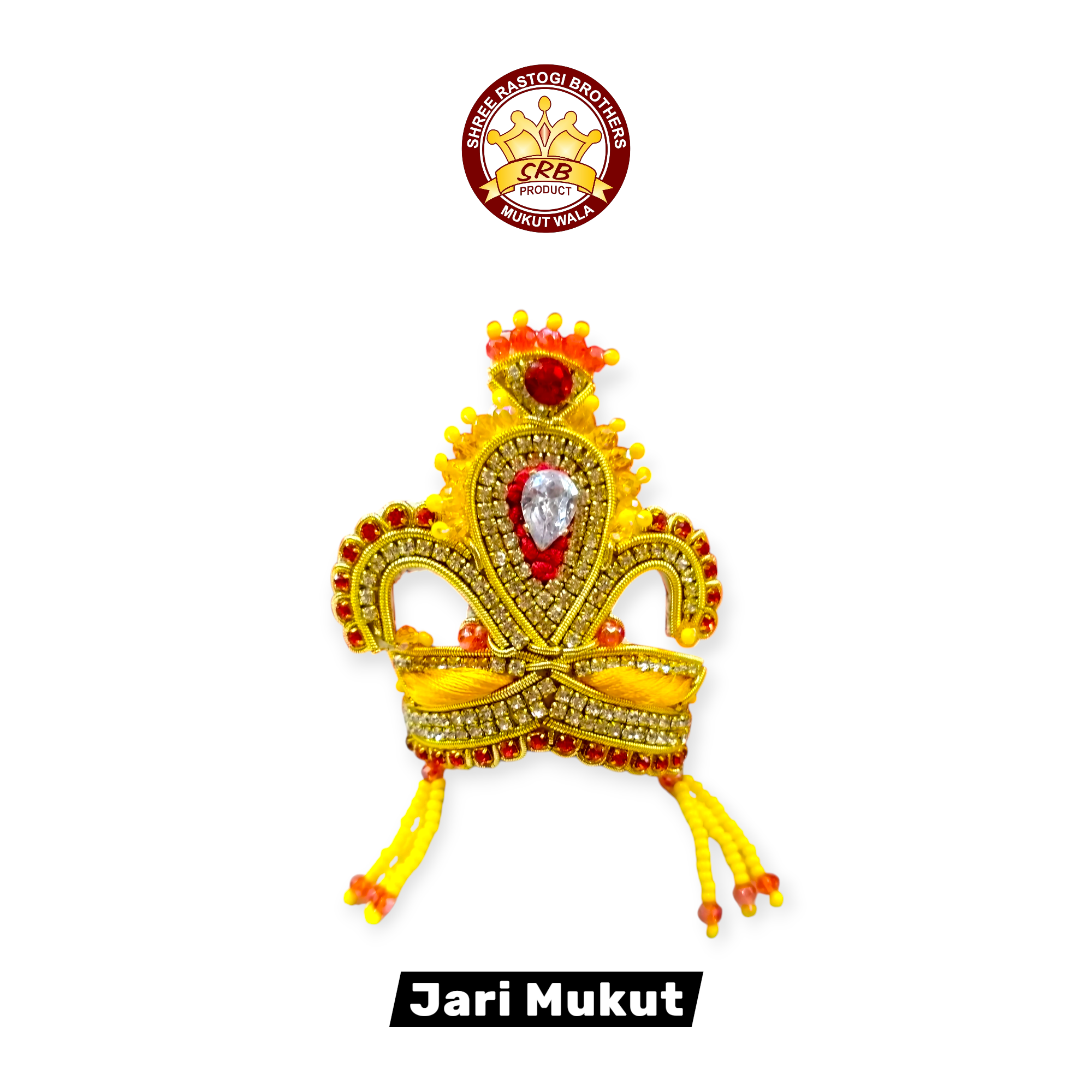 Yellow Color Small Size Jari Mukut For Laddu Gopal