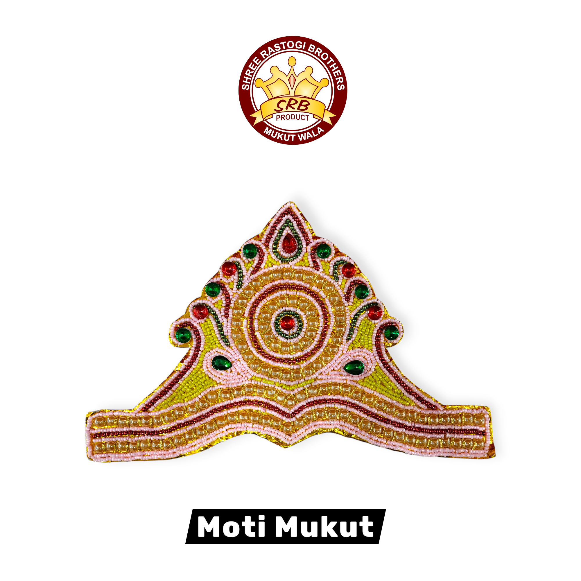 Yellow Colored Pearl Moti Mukut For All God Idol