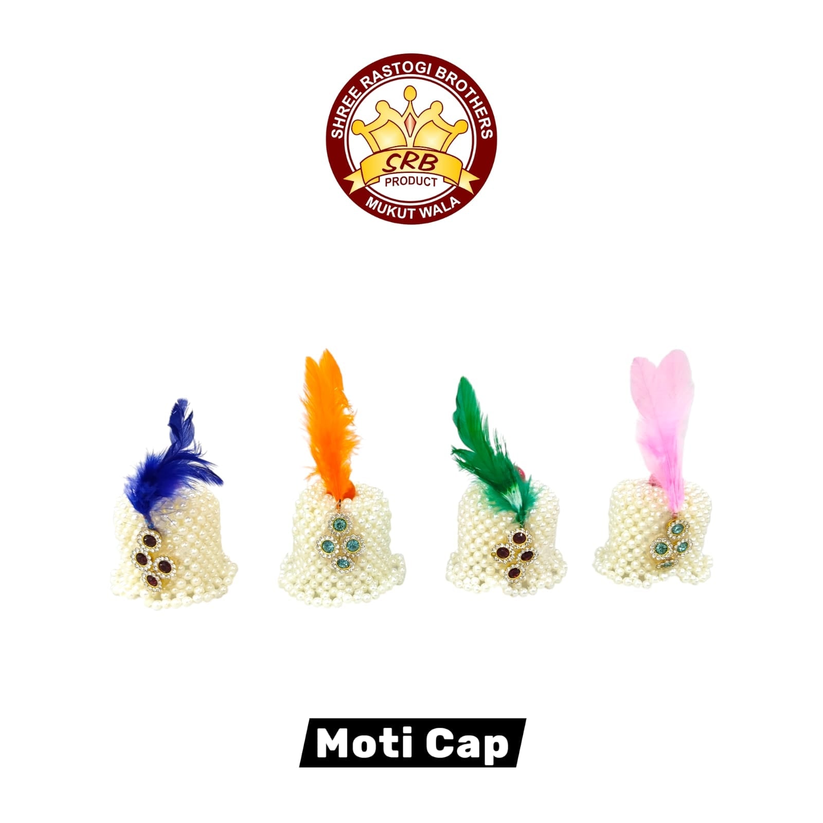 White Moti Cap With Colour Pankh (PC-1)